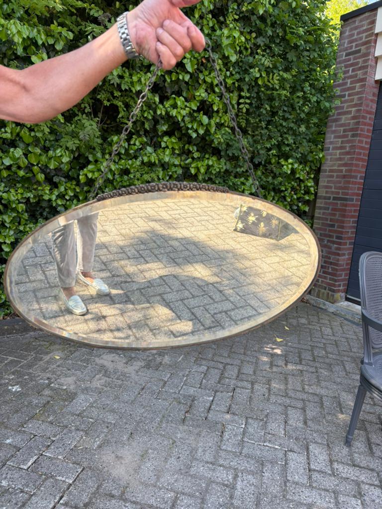 Stoer en sober ovale spiegel met ketting, Ophalen, Minder dan 50 cm, Zo goed als nieuw, Minder dan 100 cm