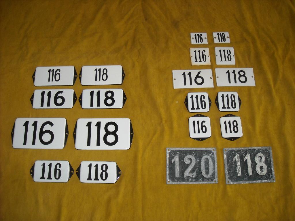 oud emaille huisnummer 116 en 118 ook 117 119 120 121 122 12, Ophalen of Verzenden