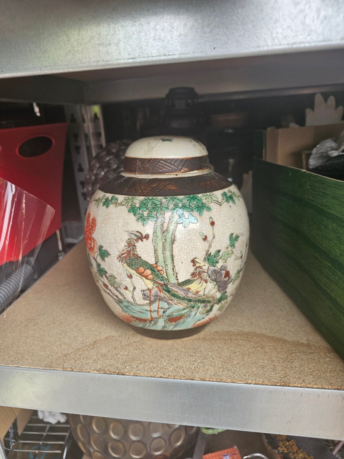 Antieke Chinese gemberpot met kraakporselein decor, Ophalen of Verzenden