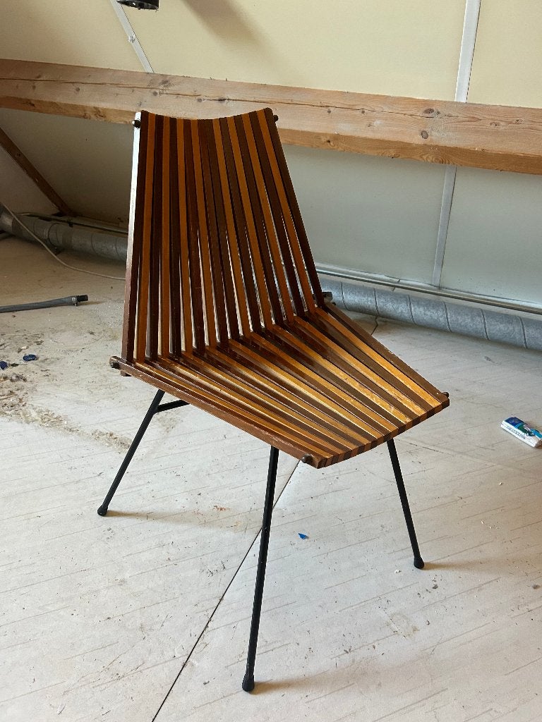 Stoel Model 218 set 4x, Ontwerper: Dirk Van Sliedregt 1961, Gebruikt, Bruin, Ophalen of Verzenden, Vier