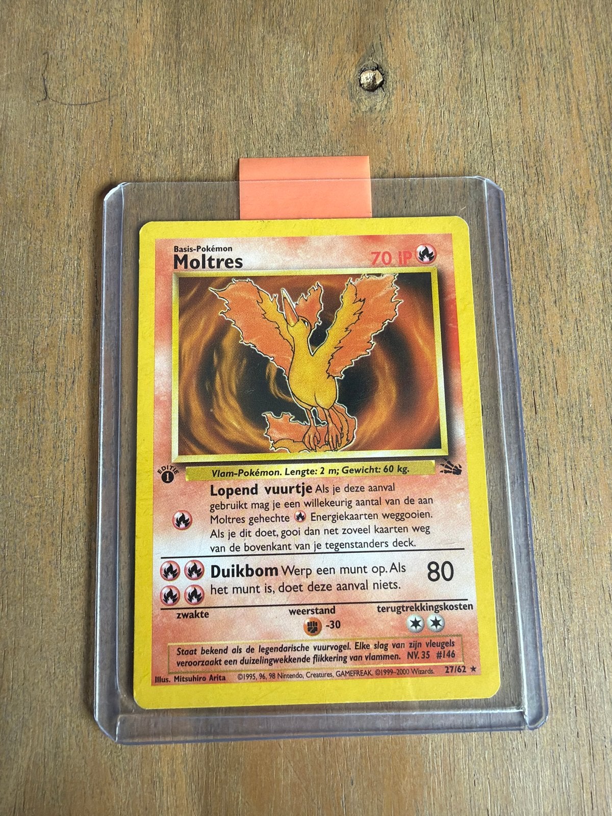 Pokémon Kaart Moltres first edition 27/62 - Basis-Pokémon, Ophalen of Verzenden, Gebruikt, Losse kaart