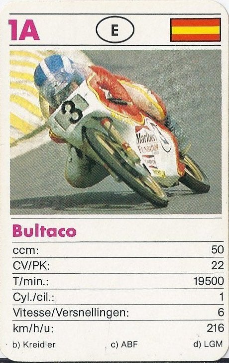 Kw01 motorkaartje bultaco ( 1a ), Ophalen of Verzenden, Zo goed als nieuw, Auto's
