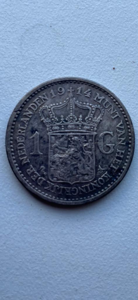 Nederlandse zilveren munt van 1 Gulden uit 1914, Postzegels en Munten, Munten | Nederland, Ophalen, Koningin Wilhelmina, 1 gulden