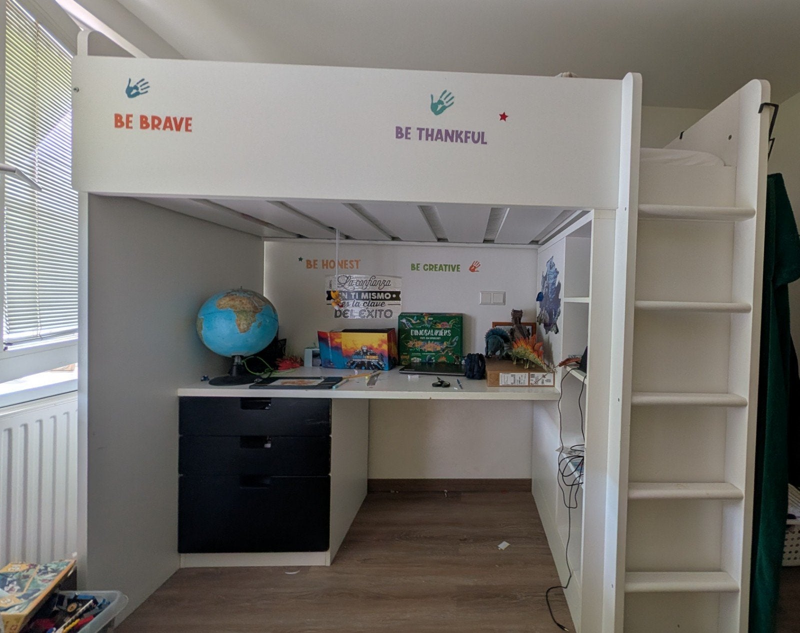 Hoogslapbed met bureau, Ophalen, Gebruikt, Eenpersoons, 90 cm