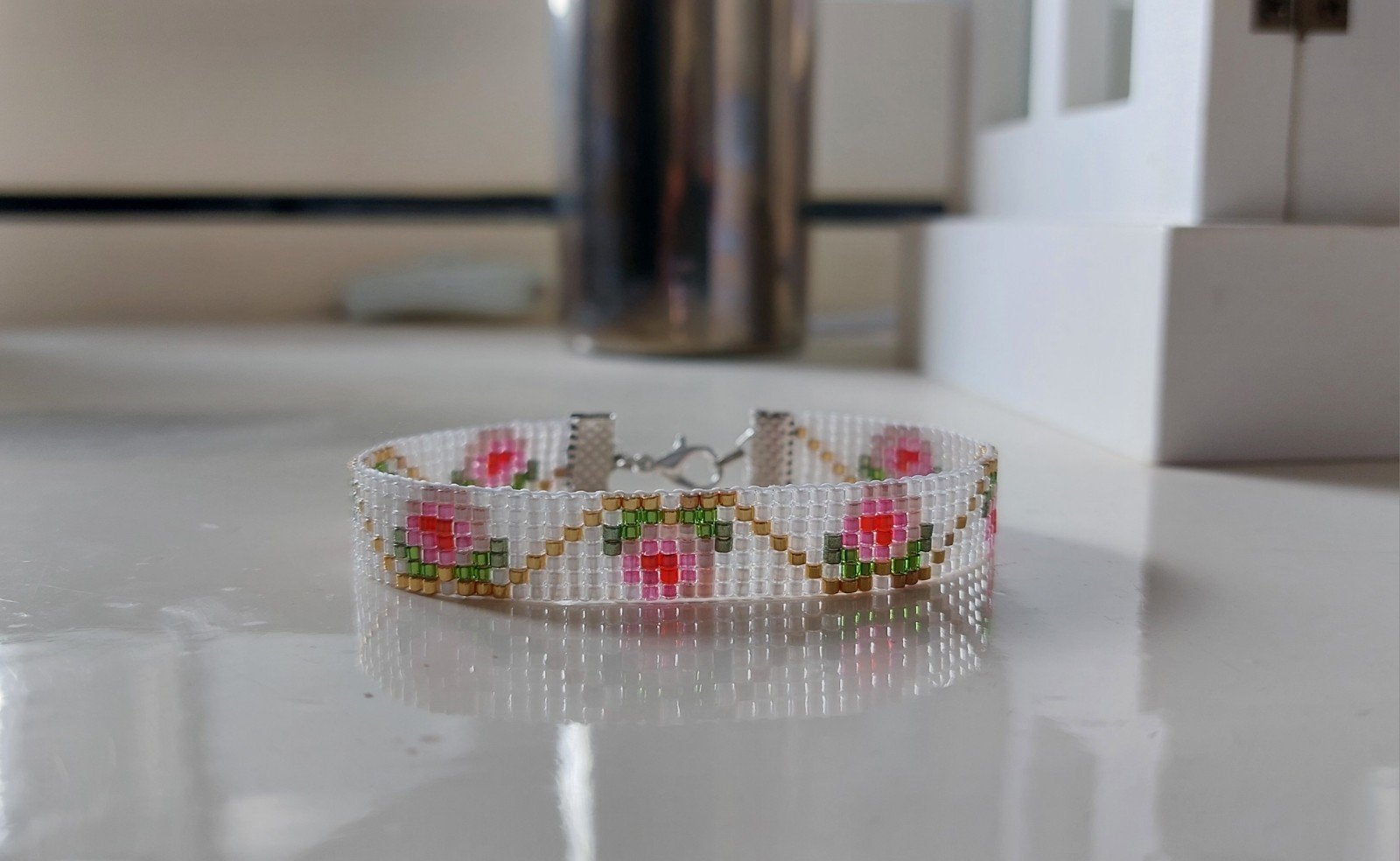 Miyuki delica geweven kralen armband Roos, Overige materialen, Overige kleuren, Verzenden, Nieuw