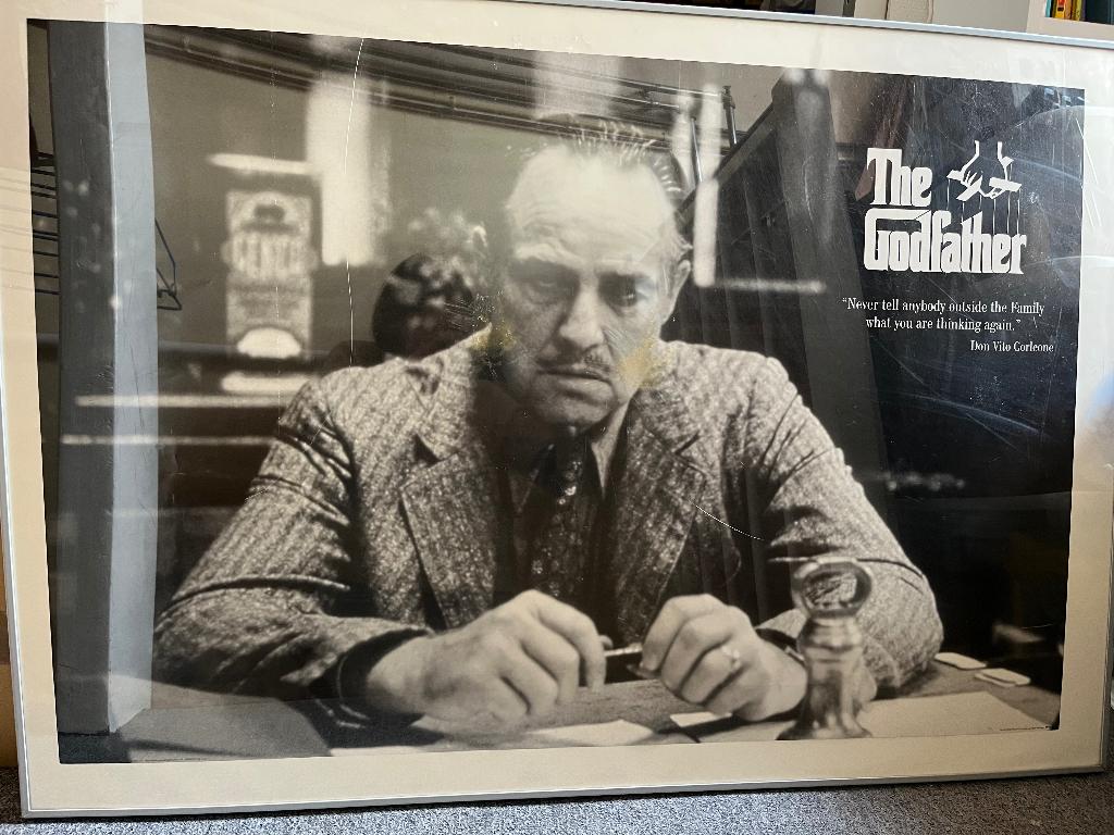 Grote film-poster van The Godfather (ingelijst), Ophalen of Verzenden, Gebruikt, 125 cm of meer, Foto of Poster
