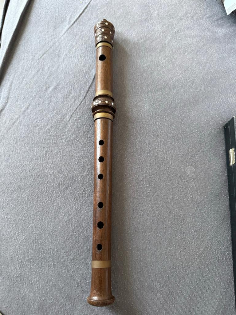 Vintage houten fluit ( bansuri )met decoratieve inleg, Muziek en Instrumenten, Blaasinstrumenten | Blokfluiten, Ophalen of Verzenden