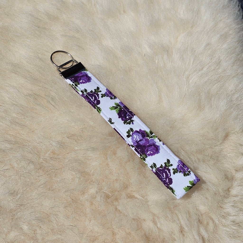 Keyfob sleutelhanger pols sleutelhanger wit met paarse bloem, Verzamelen, Ophalen of Verzenden, Nieuw