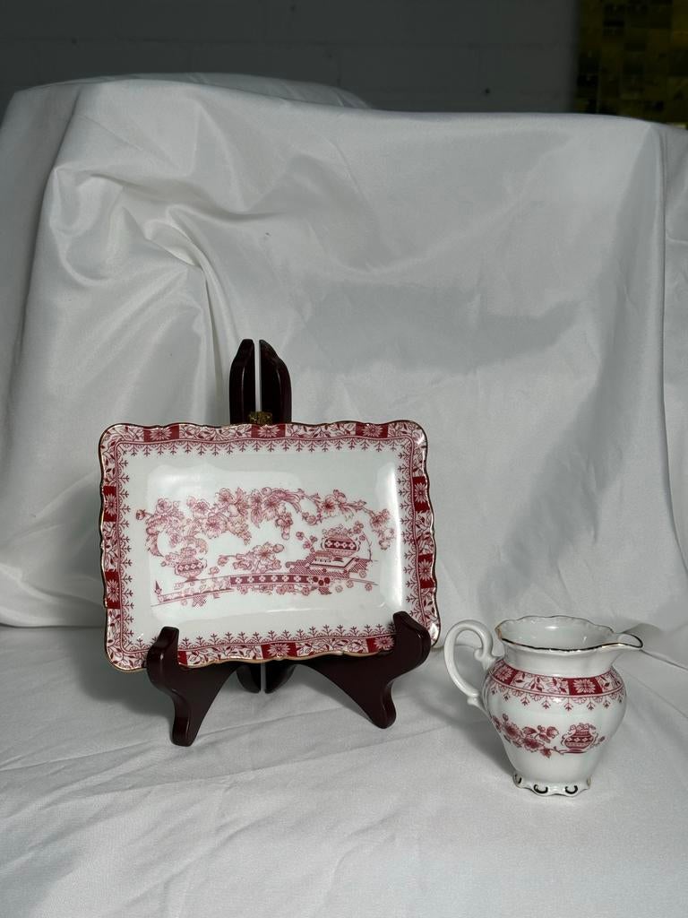 Vintage Seltmann Weiden set – schaal + melkkan – rood wit, Ophalen of Verzenden
