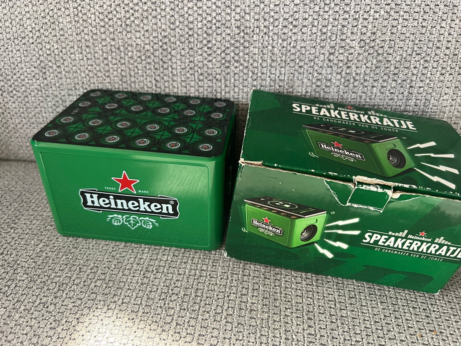 Heineken Speakerkratje in doos met oplaad snoertje, Verzamelen, Ophalen of Verzenden, Zo goed als nieuw, Glas of Glazen, Heineken