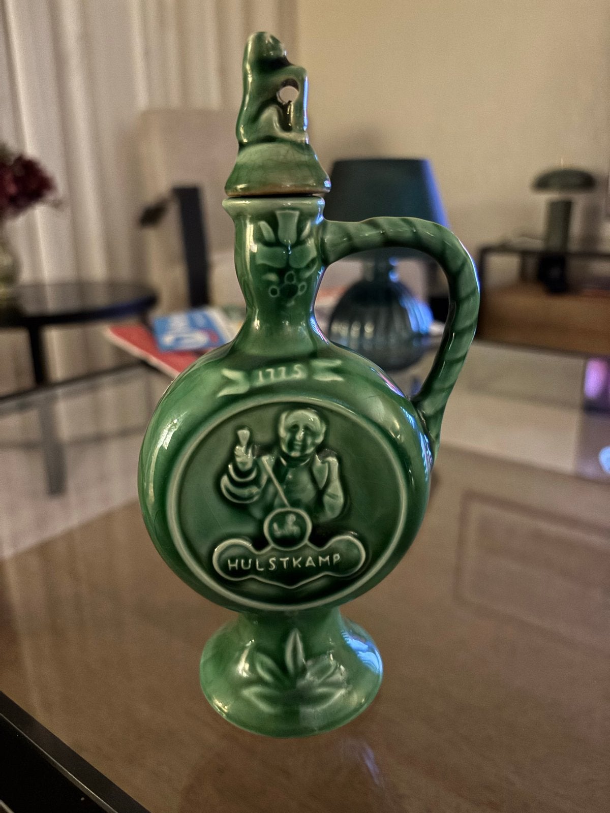 Vintage Hulstkamp Jenever Kruik 1950 - Groen Keramiek, Ophalen of Verzenden