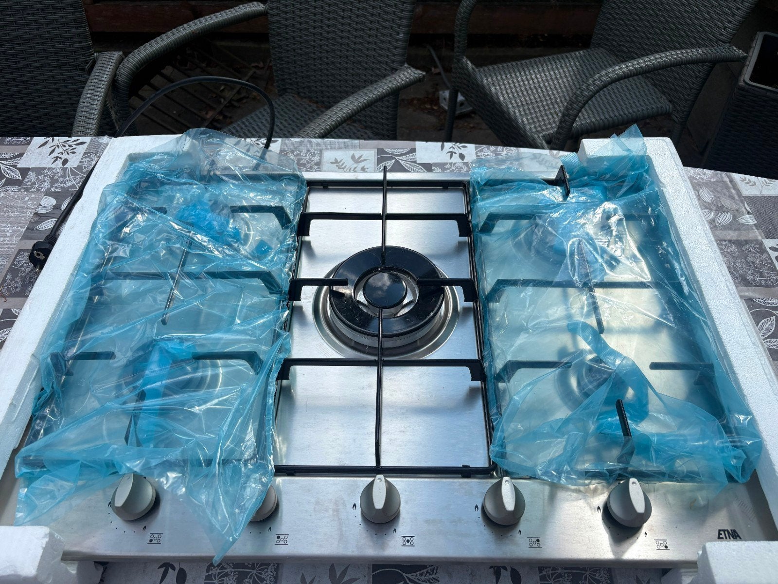 Nieuwe RVS Inbouw Gaskookplaat met Wokbrander - 5 Pits, Ophalen, Minder dan 85 cm, Nieuw, Inbouw