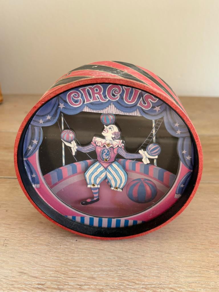 Vintage muziekdoos / spaarpot Ikecho – circus clown, Ophalen of Verzenden, Gebruikt