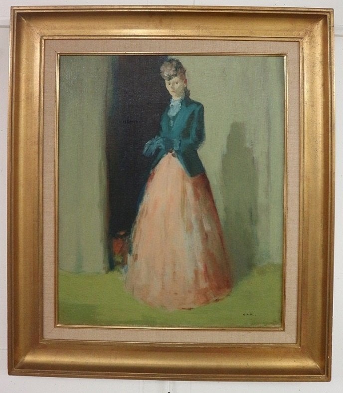 Martin BOLLÉ, de elegante dame, Antiek en Kunst, Kunst | Schilderijen | Klassiek, Doek, Portret of Personen, Impressionistisch
