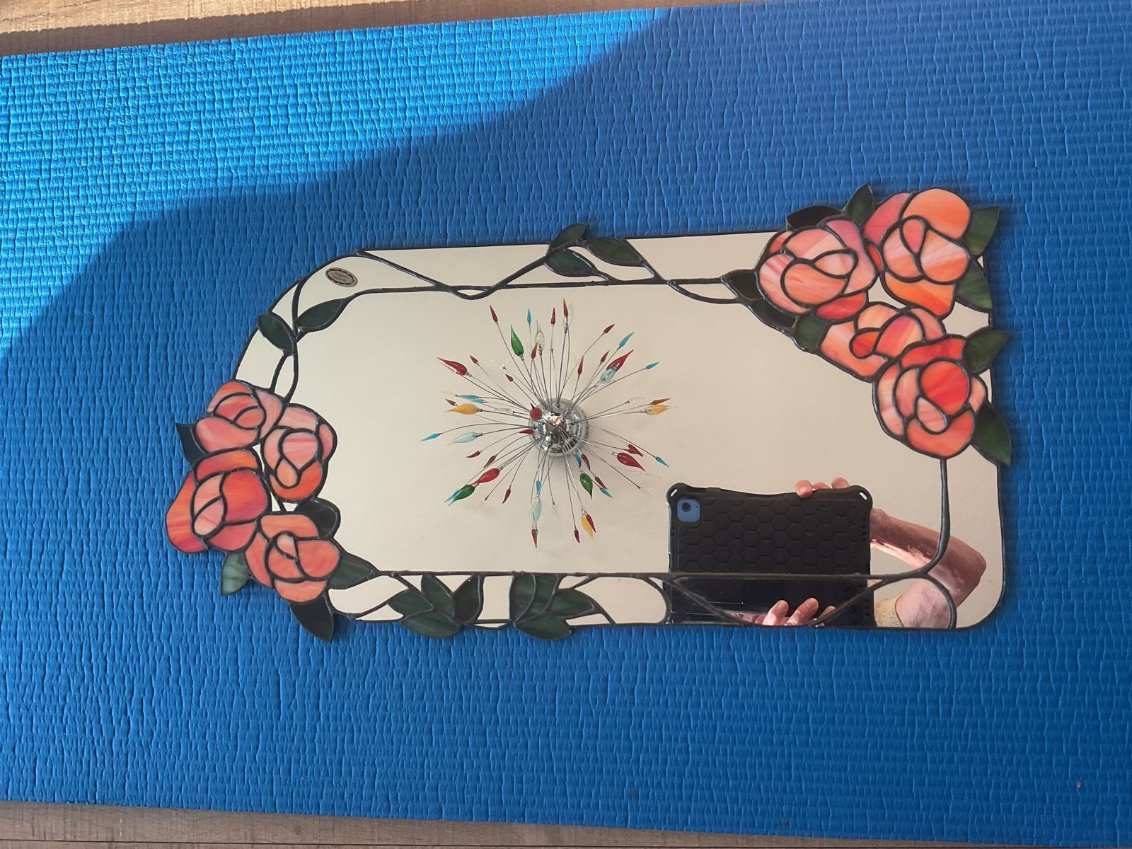 Decoratieve spiegel met rozenmotief, Antiek en Kunst, Ophalen, Rechthoekig, 50 tot 100 cm, Minder dan 100 cm