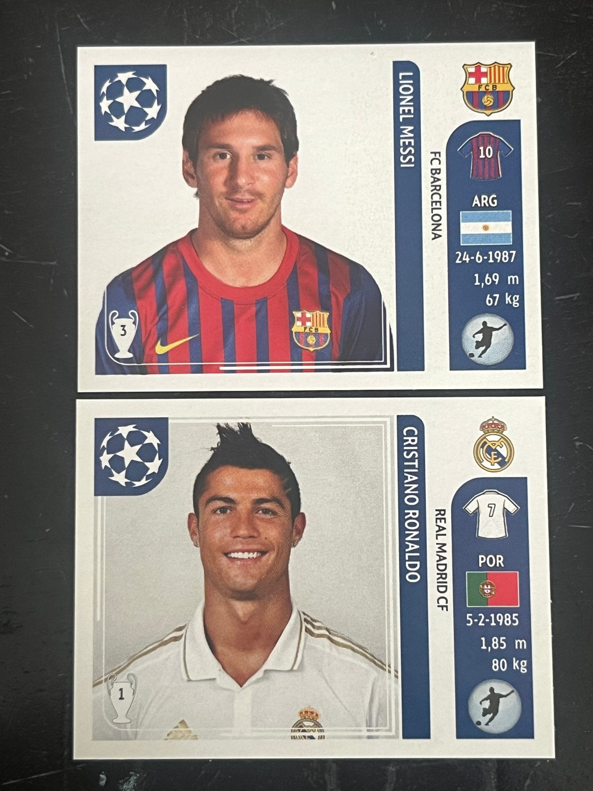 Panini UEFA Champions League Stickers Messi & Ronaldo, Ophalen of Verzenden, Zo goed als nieuw, Sport