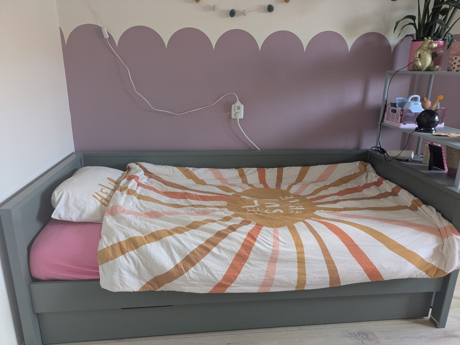 Woood Nikki Bedbank Grenen Jadegroen, Ophalen, Gebruikt, 90 cm, Eenpersoons