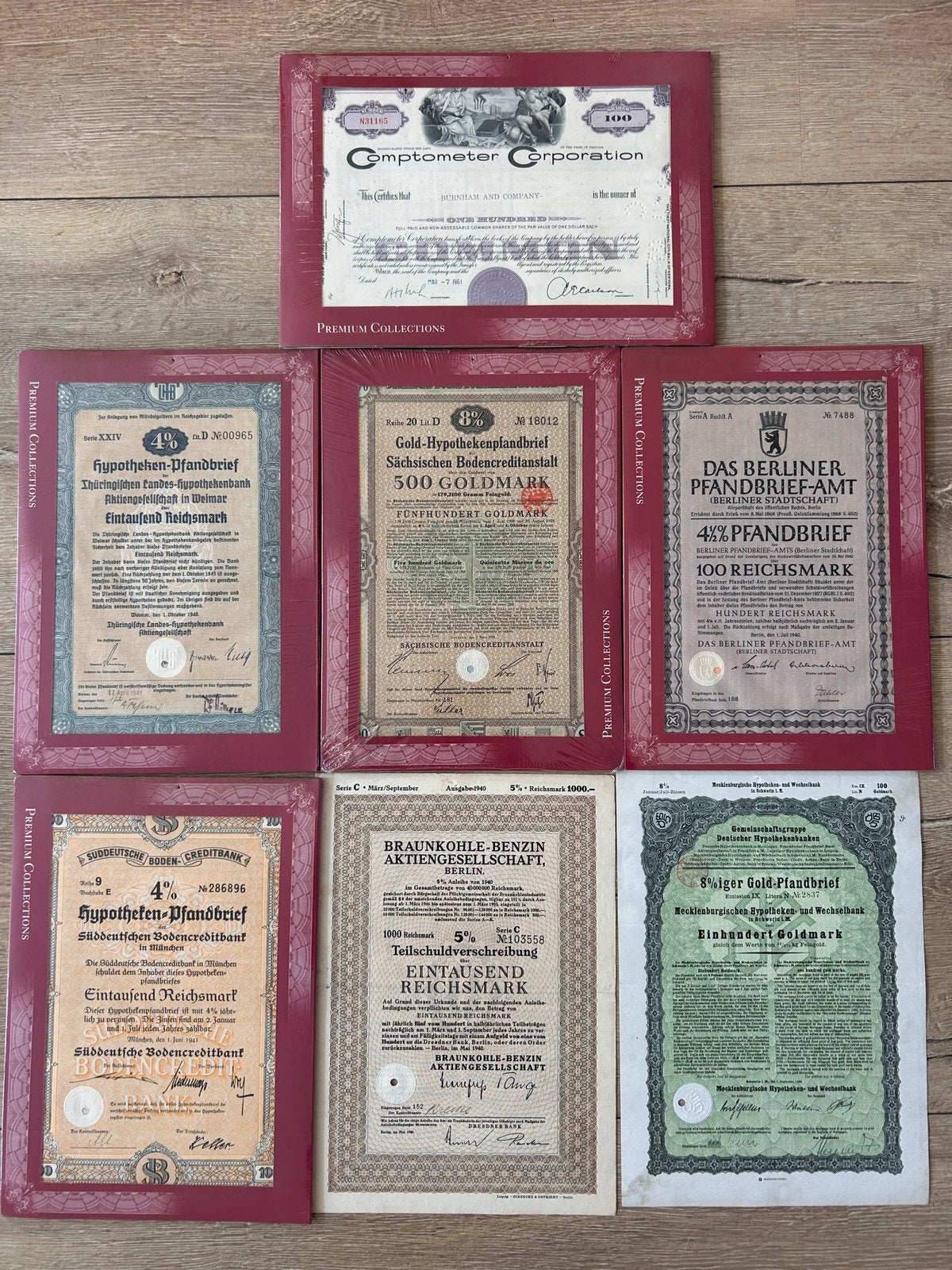 7 historische waardepapieren | deels geseald, Ophalen of Verzenden, Aandeel