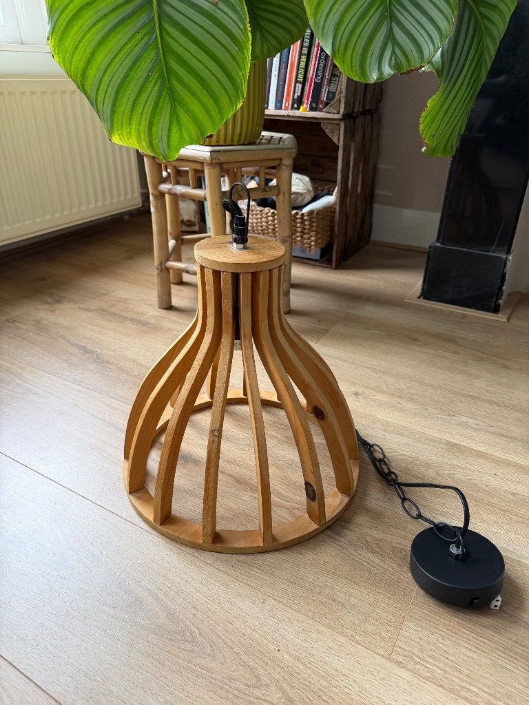 Kwantum Heze houten hanglamp – Scandinavisch / Boho design, Ophalen, Zo goed als nieuw, Hout, E27 (groot)