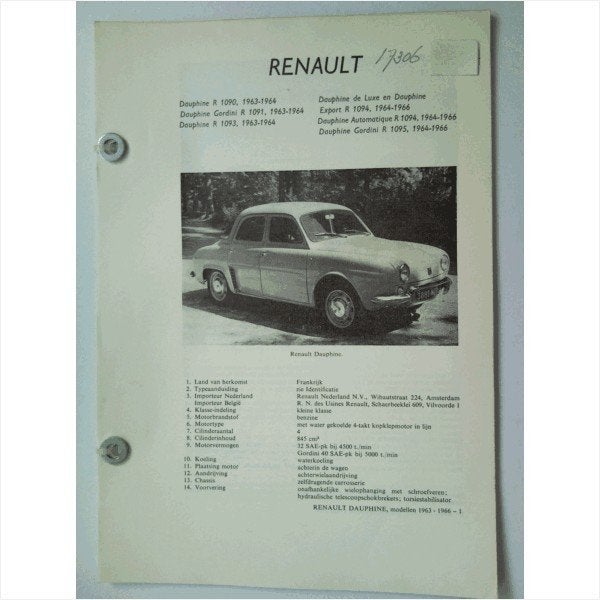 Renault Dauphine Ondine Gordini Vraagbaak losbladig 1963-196, Boeken, Auto's | Boeken, Ophalen of Verzenden, Gelezen, Renault