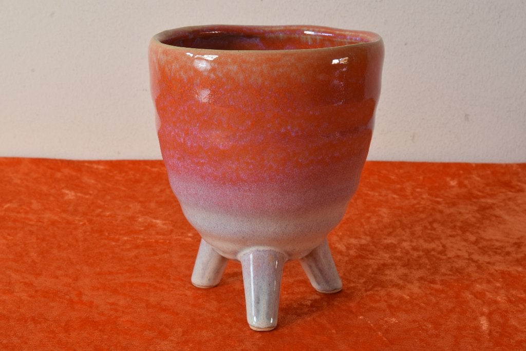 Superleuke retro vintage fat lava stijl bloempot met pootjes, Rond, Ophalen of Verzenden, Zo goed als nieuw, Balkon