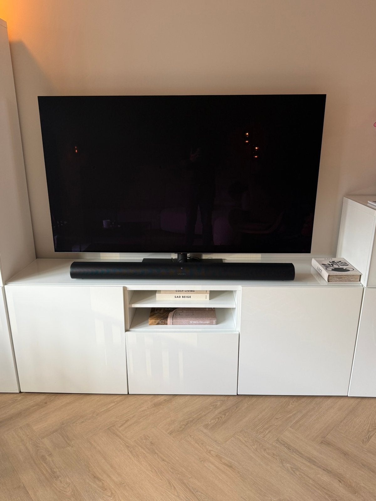 Ikea TV meubel hooglans wit, Ophalen, 150 tot 200 cm, Zo goed als nieuw, Minder dan 100 cm