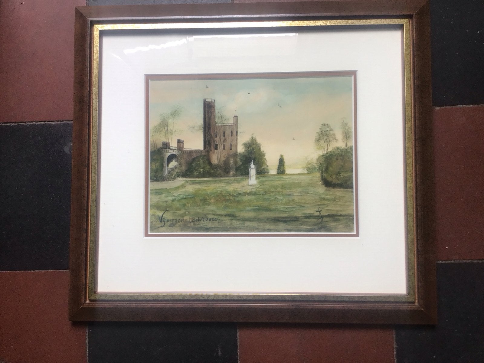 Gesigneerde Aquarel Belvedere Nijmegen -, Antiek en Kunst, Kunst | Schilderijen | Klassiek, Ophalen of Verzenden