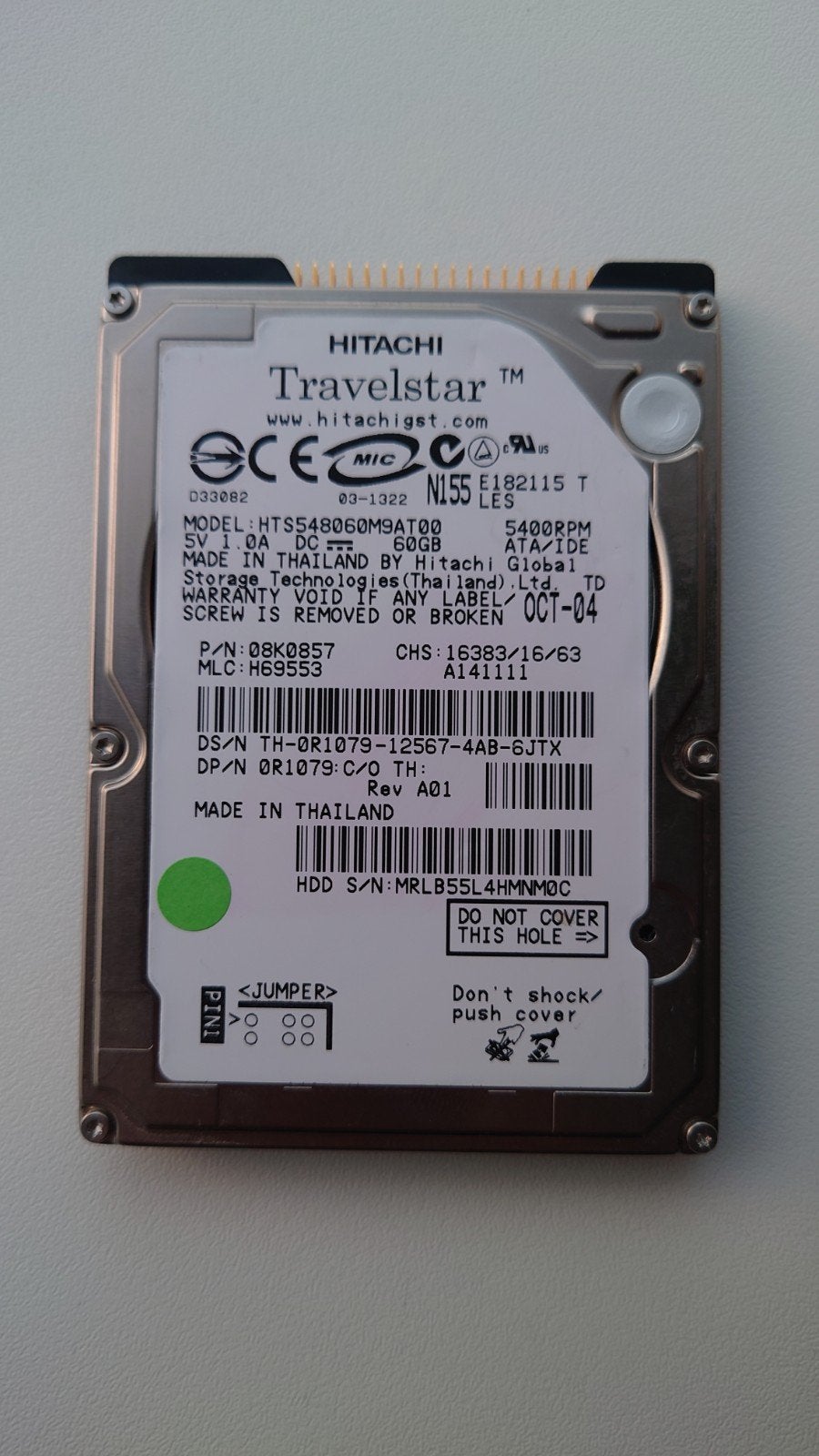 Hitachi 60GB IDE 5400rpm laptop harddisk, Intern, Gebruikt, HDD, Ophalen of Verzenden