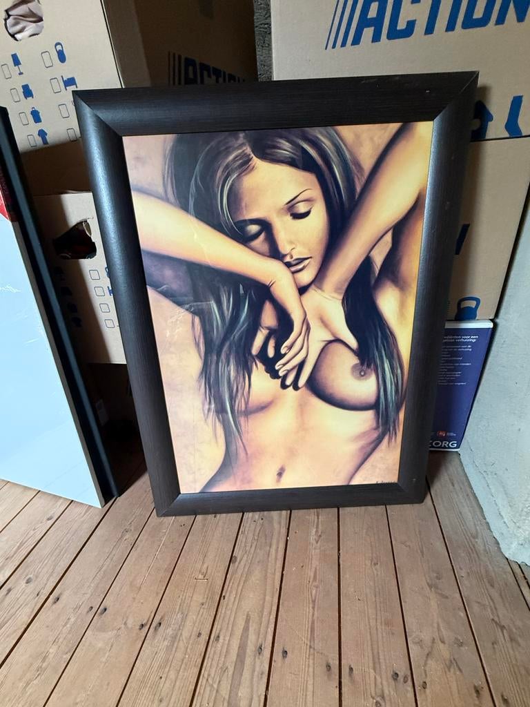 Schilderij vrouw ( naakt ) ingelijst, Antiek en Kunst, Kunst | Schilderijen | Modern, Ophalen