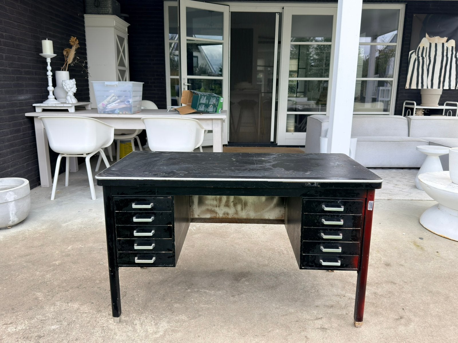 Zwarte stalen industriël bureau, Ophalen of Verzenden, Gebruikt