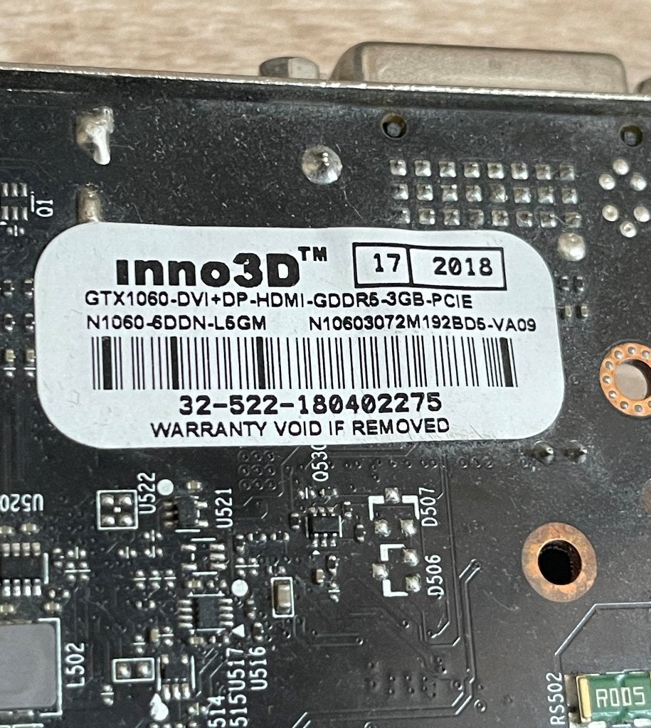 Inno3D gtx1060 3gb gpu, Computers en Software, PCI-Express 3, Gebruikt, HDMI, Ophalen of Verzenden