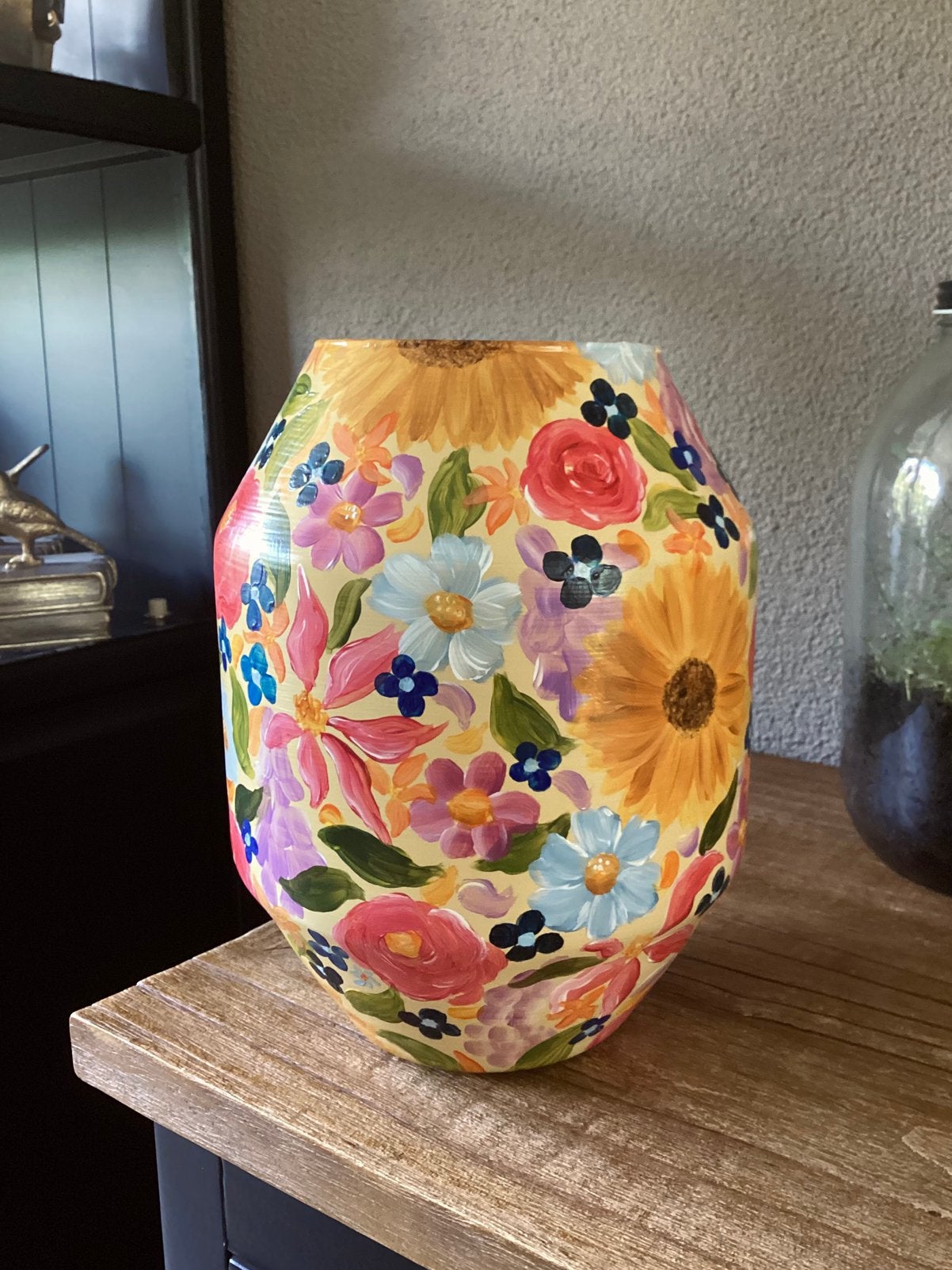 Handbeschilderde Vaas Wildflower Fest ByJ&S, Overige kleuren, Nieuw, Ophalen of Verzenden, Glas