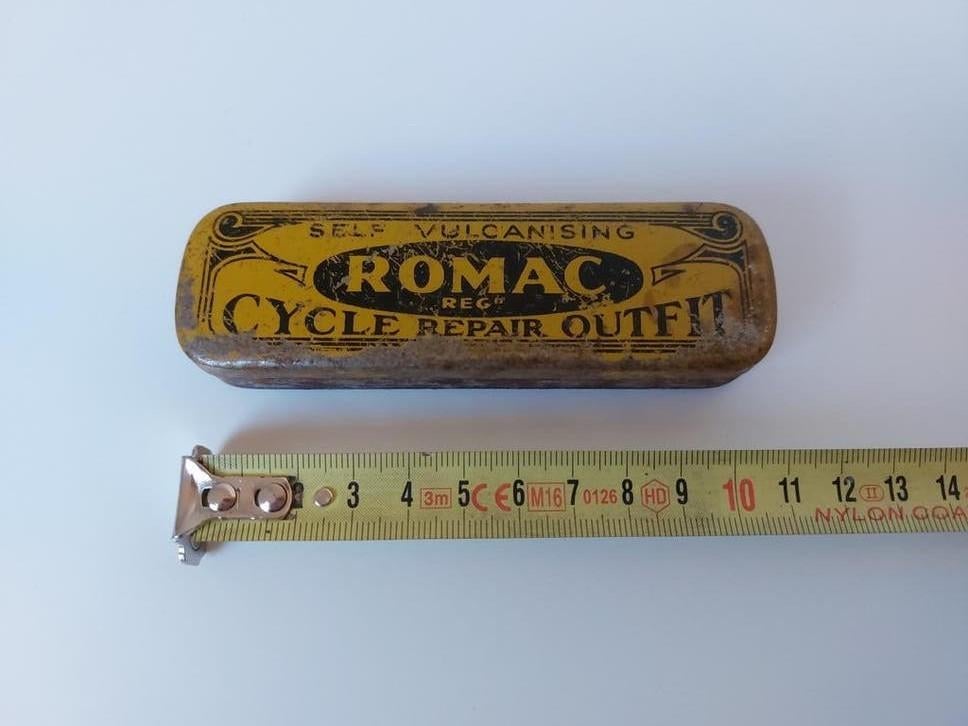 Vintage Romac Fietsreparatieset Blikje, Verzamelen, Blikken, Ophalen of Verzenden, Gebruikt, Overige, Overige merken