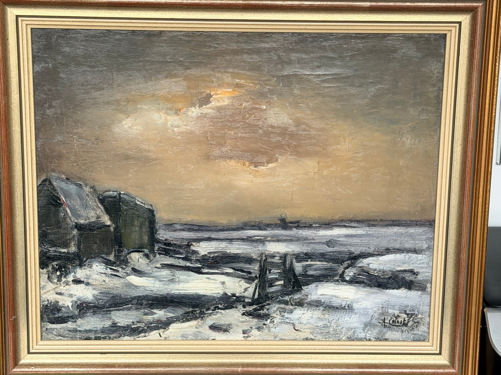 Winters tafereel van Arnoud Colnot, Doek, Realistisch, Ophalen of Verzenden, Gesigneerd