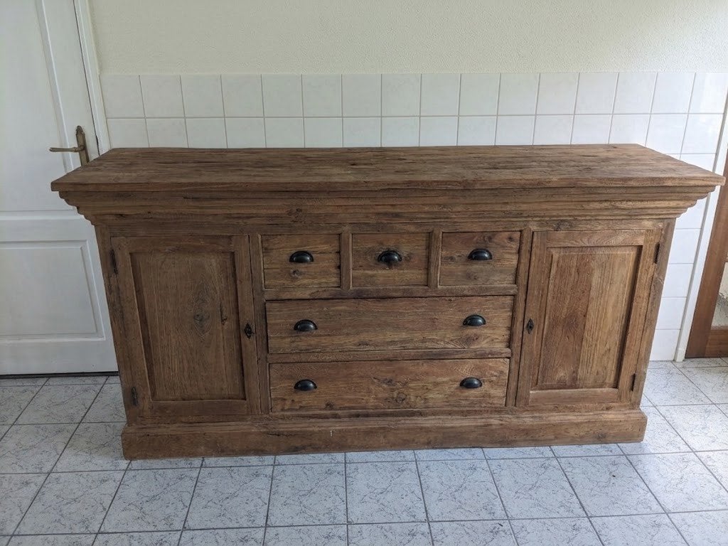 Massief houten dressoir met lades en deuren, Huis en Inrichting, Ophalen, Gebruikt, Met lade(s), 200 cm of meer