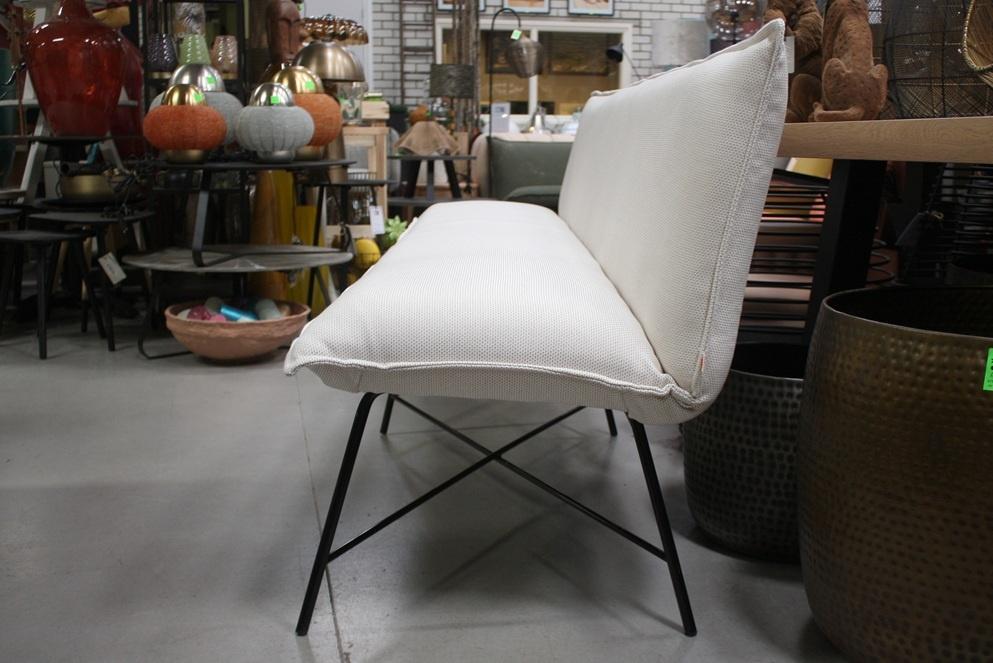 Luxe lange eetkamerbank Vidar Jess metaal stof naturel 290cm, Ophalen, Overige kleuren, Zo goed als nieuw, Stof