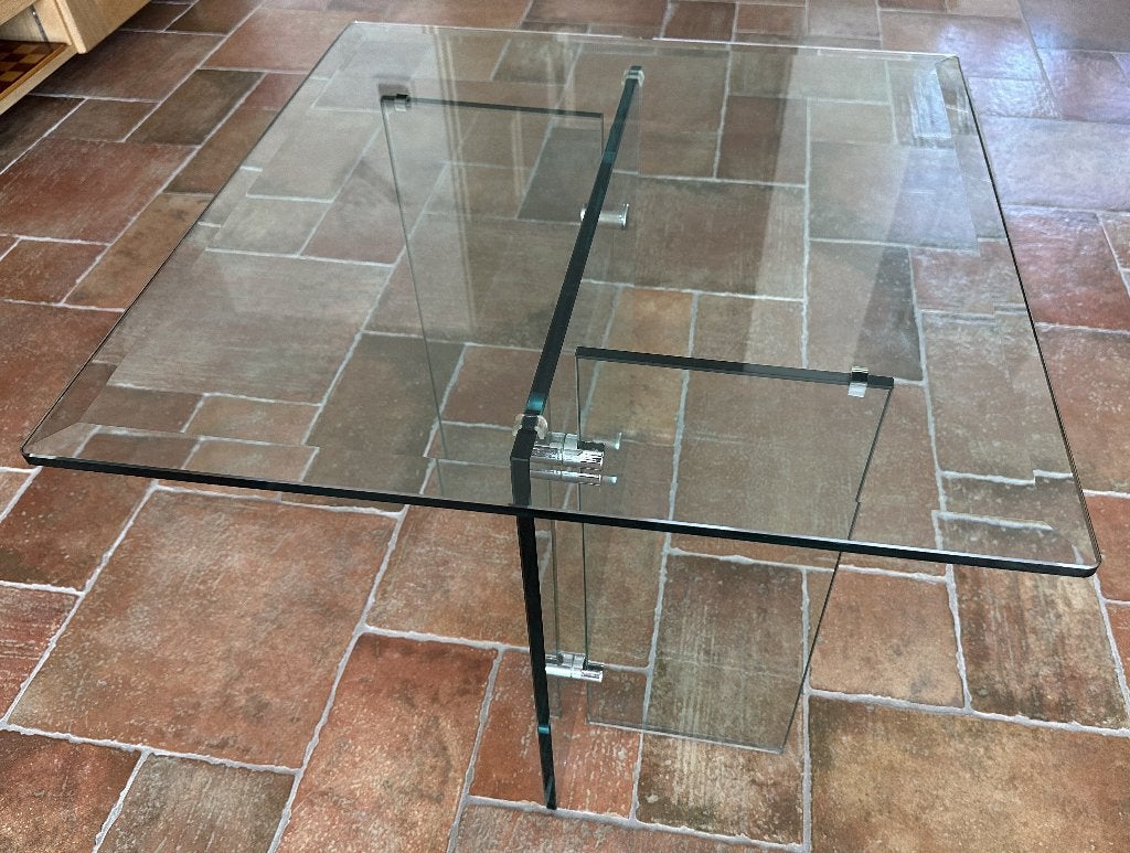 Vierkante glazen bijzet- of salontafel, Minder dan 55 cm, Gebruikt, Vierkant, Glas