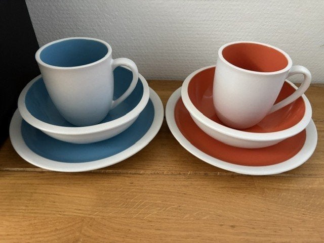 kado ontbijt set oranje of blauw in doos verpakt, Ophalen of Verzenden, Nieuw, Porselein, Overige stijlen