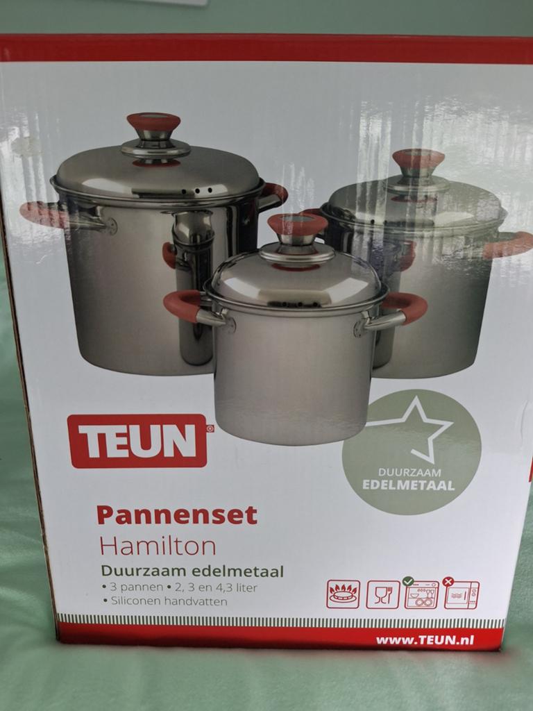 TEUN Pannenset Hamilton + Fluitketel RVS, Ophalen, Gebruikt