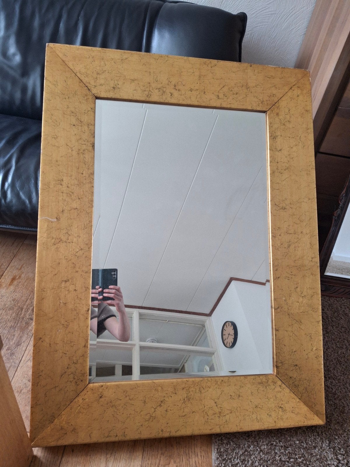 Grote spiegel met gouden lijst facetgeslepen glas, Ophalen, Gebruikt, 75 tot 100 cm, 150 tot 200 cm