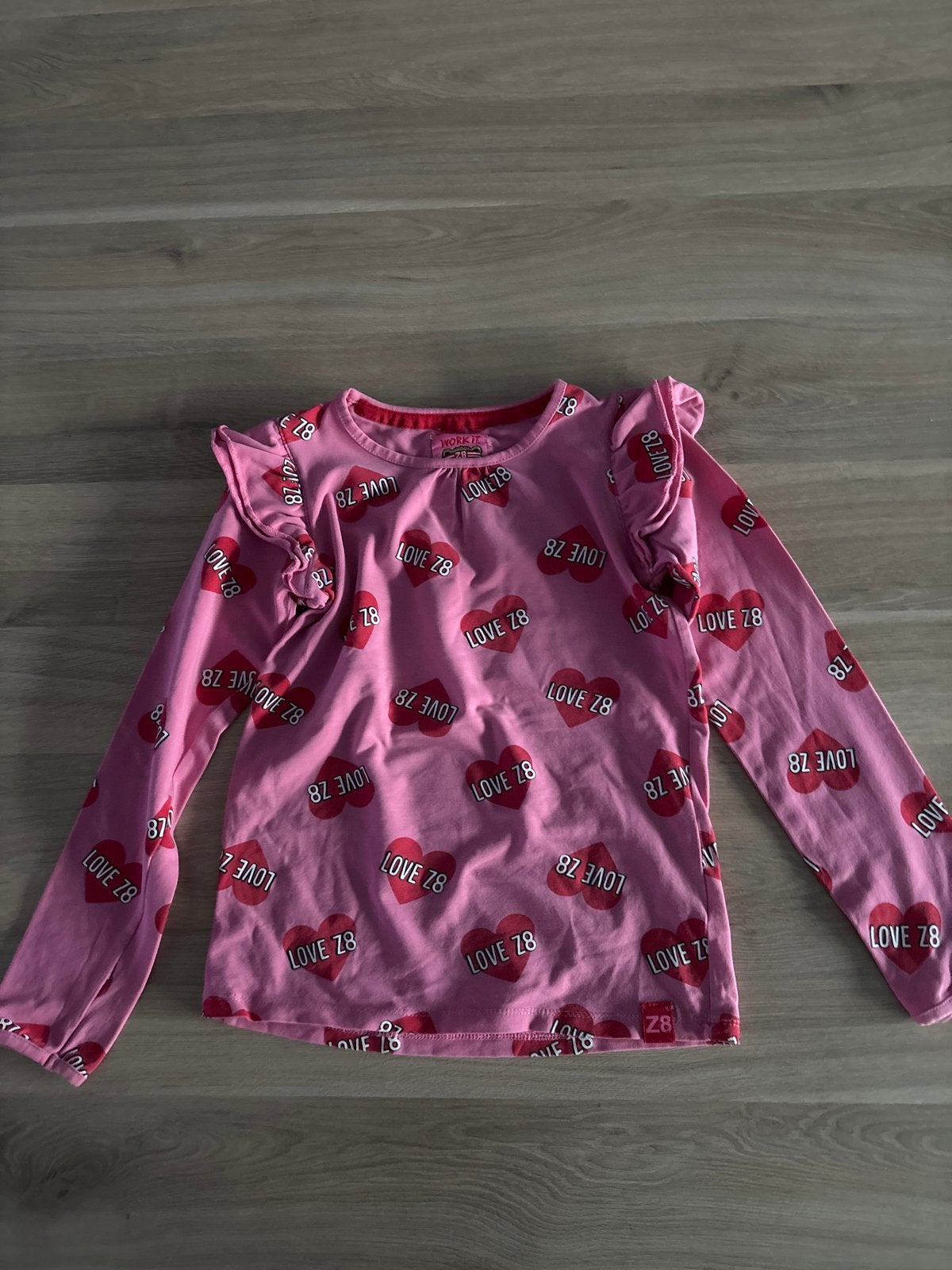Roze Z8 longsleeve met hartjesprint - maat 116/122, Ophalen of Verzenden, Gebruikt, Meisje, Shirt of Longsleeve