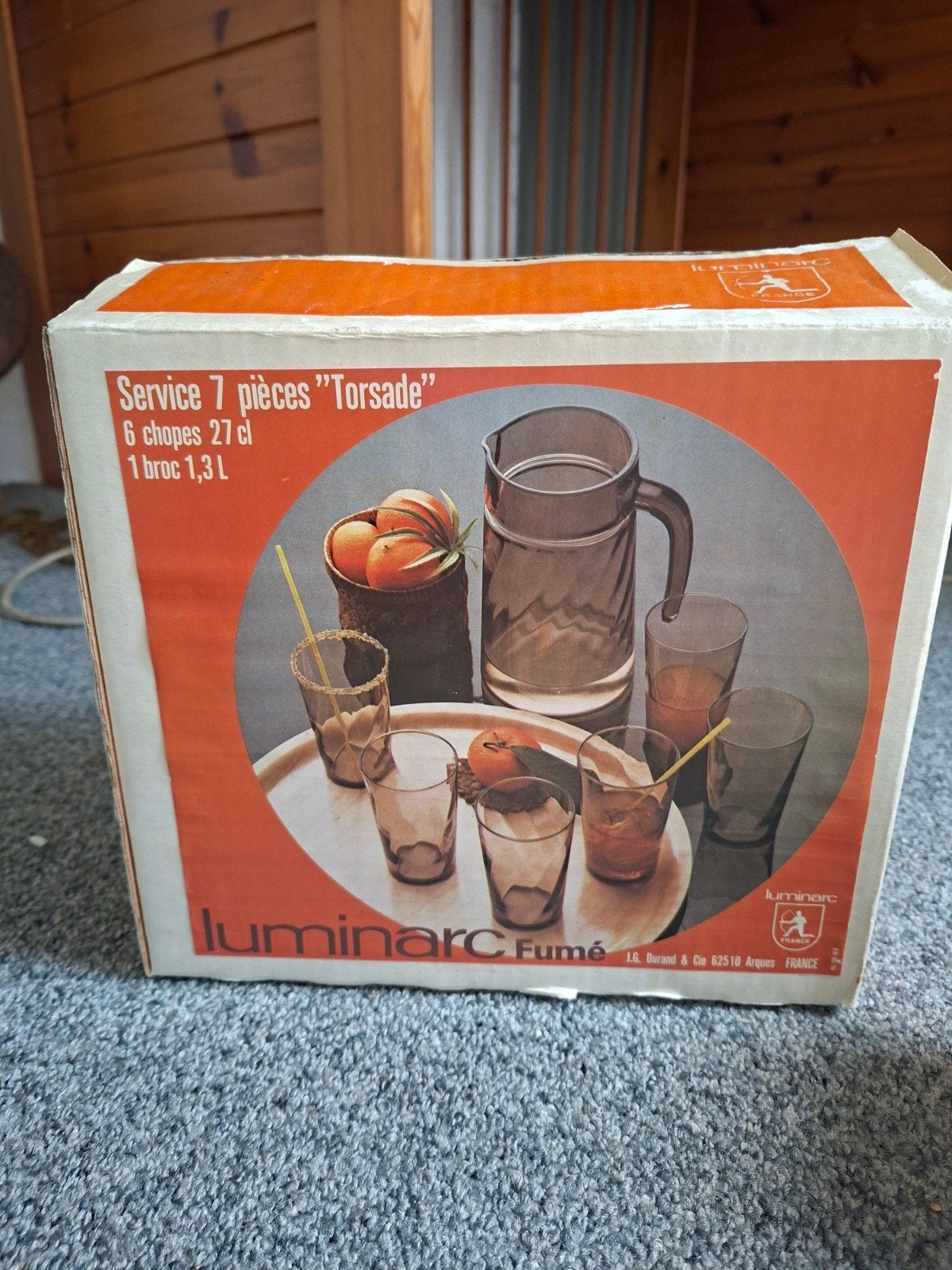 Vintage Luminarc Fumé 'Torsade' Glazen Servies Set, Ophalen, Glas of Glazen, Nieuw, Glas