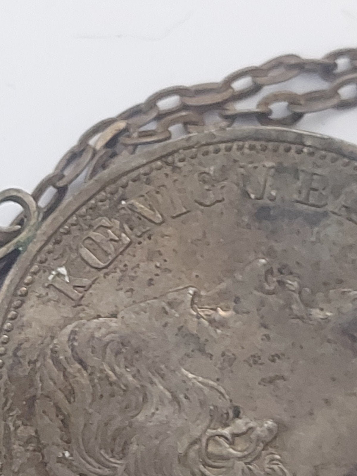 Zilveren 5 Mark 1875 D Ludwig II Beieren munt  en keting., Ophalen of Verzenden