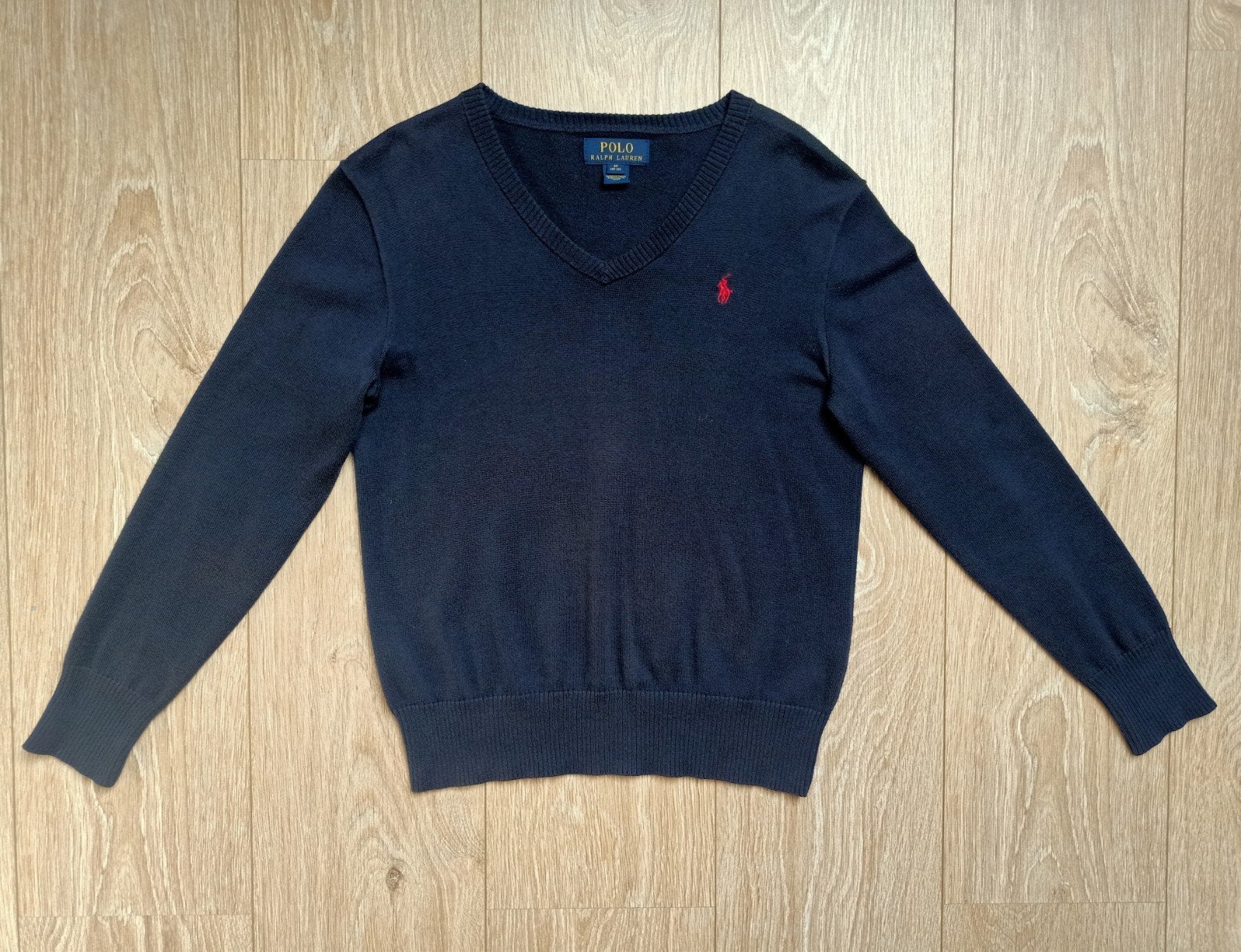 Ralph Lauren V-hals donkerblauwe trui met 152, Gebruikt, Trui of Vest, Ophalen of Verzenden, Jongen