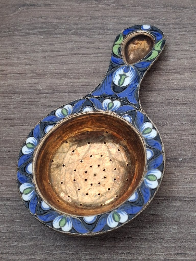 Russisch zilveren theezeefje. Emaille Cloisonné, Verzenden, Zilver