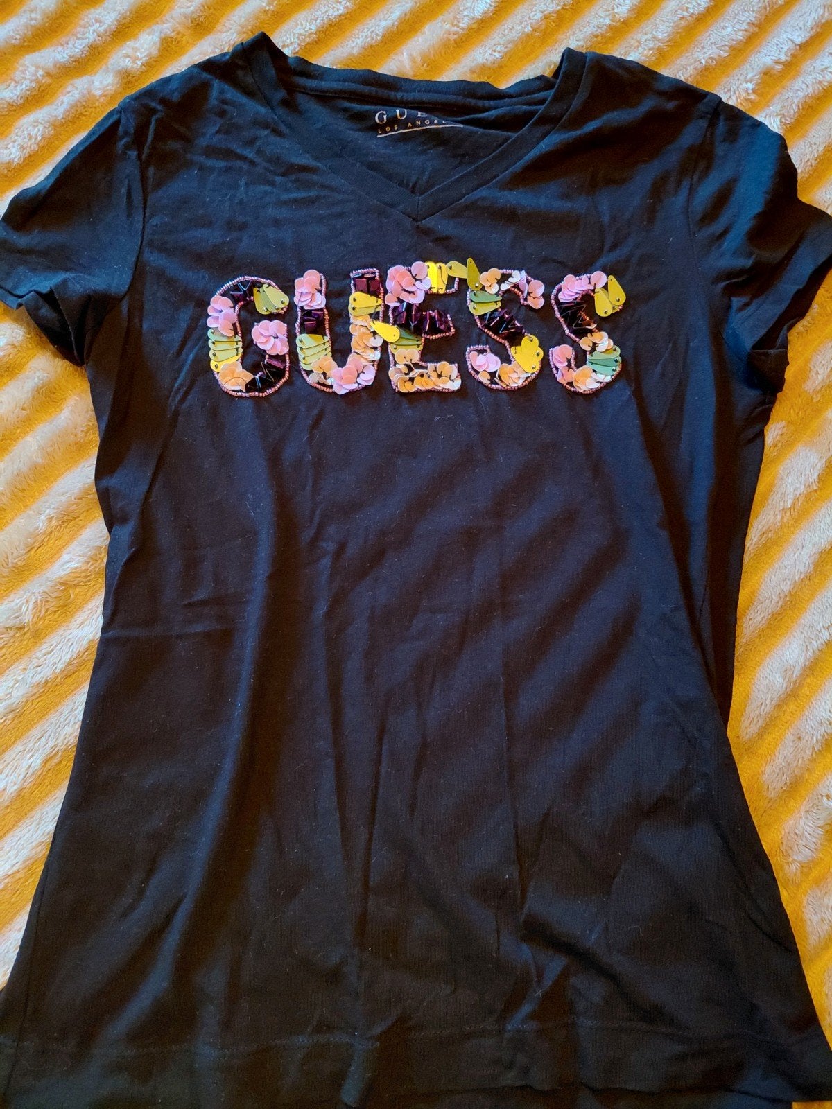 Guess T-shirt met pailletten logo maat s, Guess, Zwart, Ophalen of Verzenden, Korte mouw