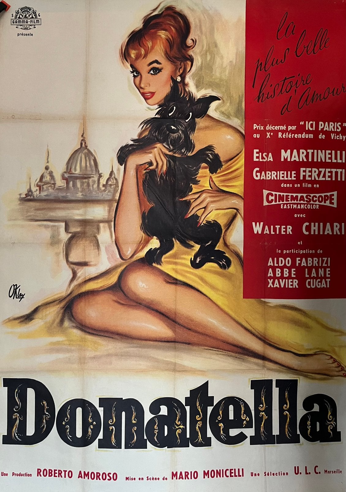 GROTE ORIGINEL FILMPOSTER VAN DONATELLA 1957, Ophalen, Deurposter of groter, Film en Tv, Rechthoekig Staand