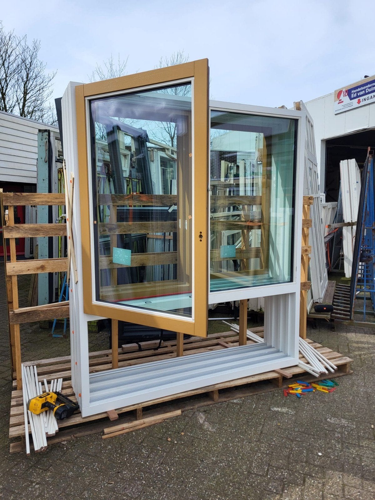 4 x kozijn met draaikiep raam en vast raam, Gevelraam of Ruit, Nieuw, Dubbelglas, 160 cm of meer