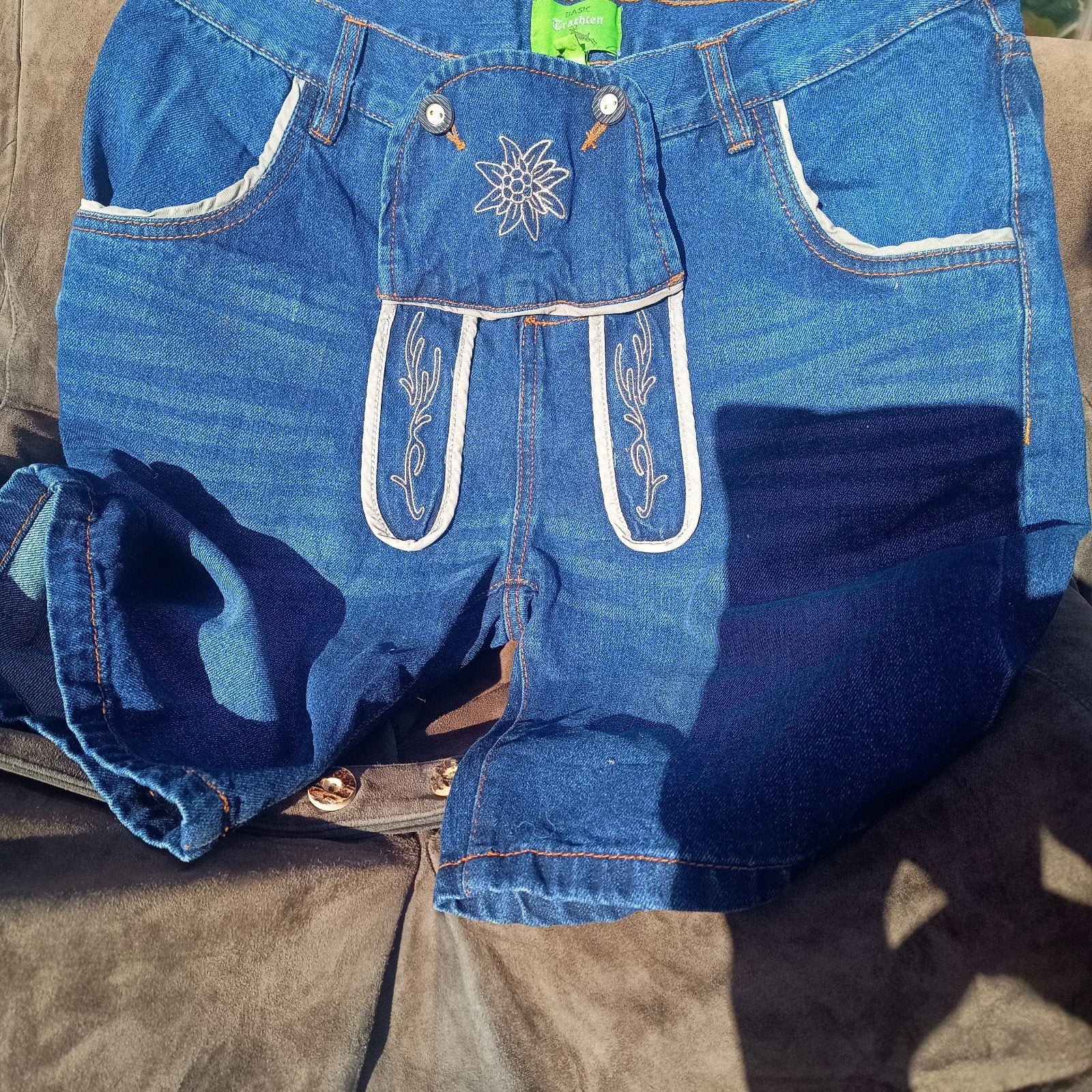 Basic trachten 48 M Lederhose jeansstof Oktoberfest, Kleding | Heren, Ophalen of Verzenden, Gedragen, Maat 48/50 (M)