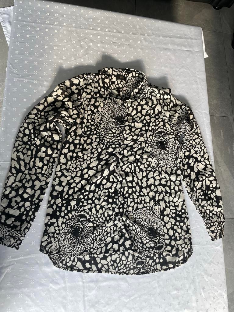 Dames blouse zwart/wit met panterprint - Maat XS, Kleding | Dames, Huispakken, Ophalen of Verzenden, Zo goed als nieuw, Maat 34 (XS) of kleiner